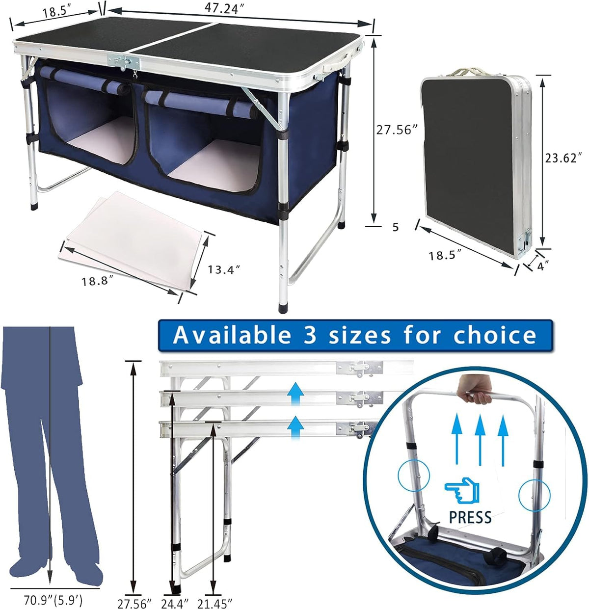 Folding Aluminum Camping Table with Storage Compartment L55713