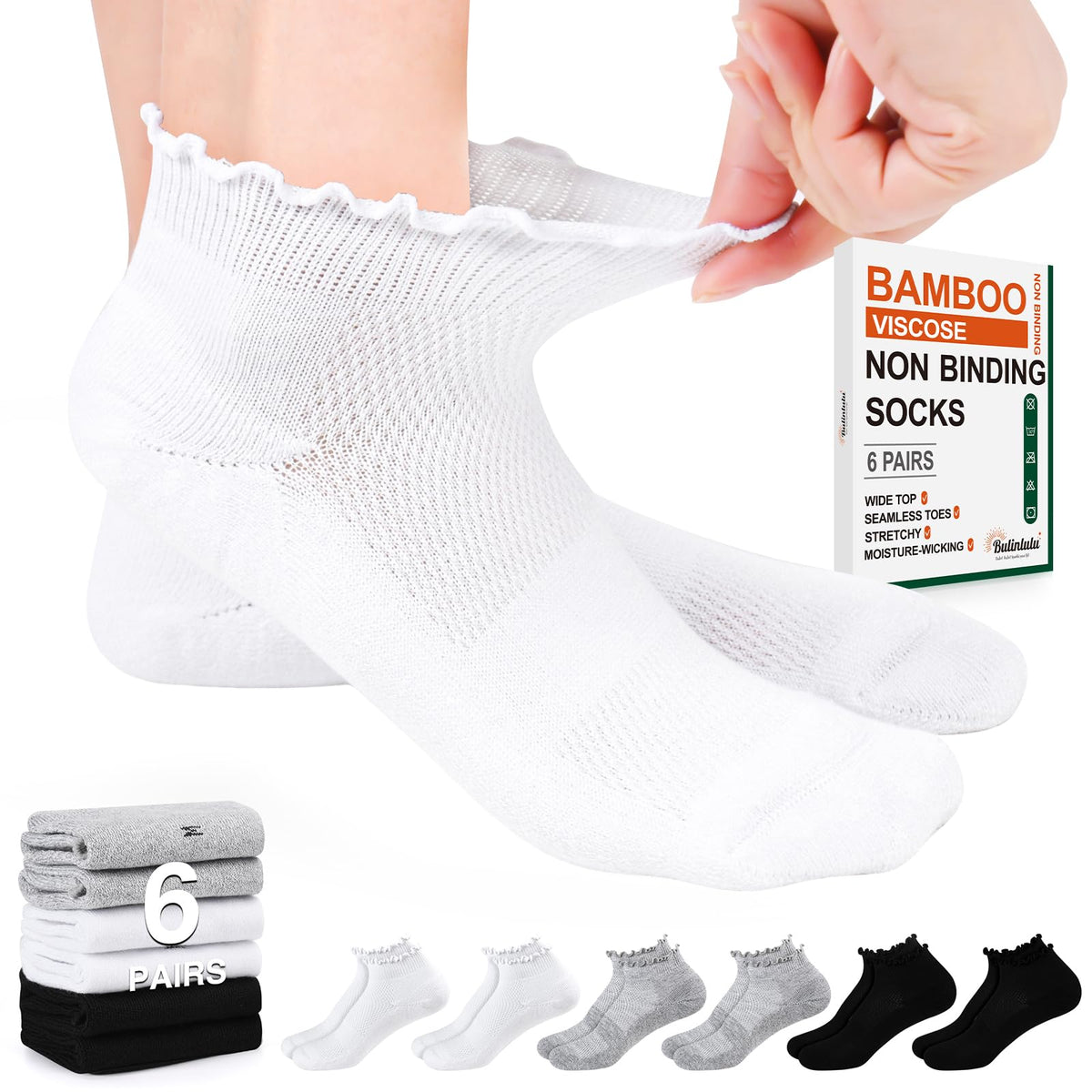 6 Pairs Low Cut Non Binding Ankle Socks O6510