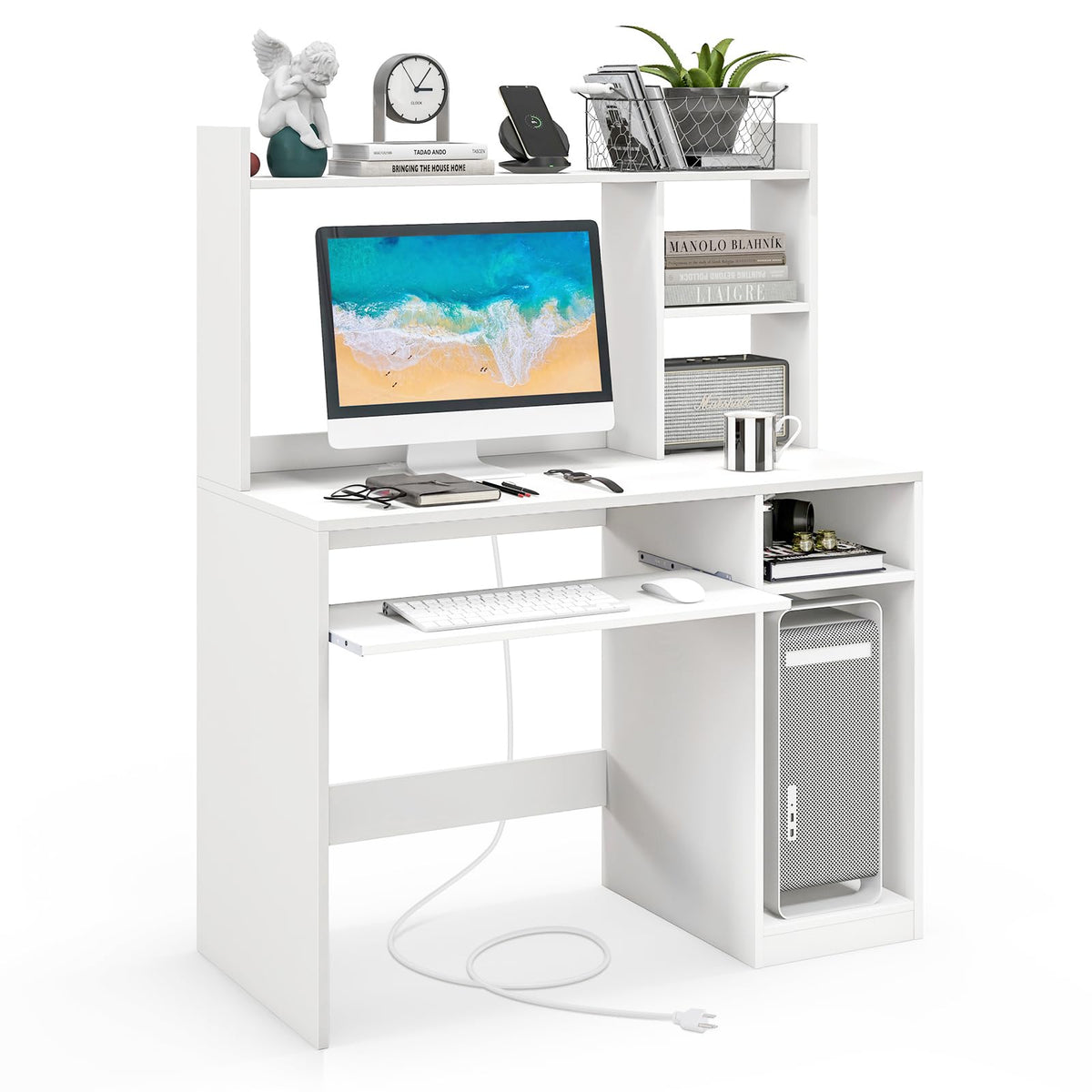 White Computer Desk with Hutch N7576