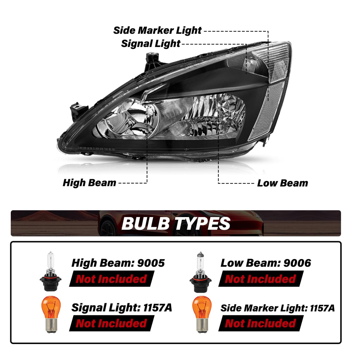 Black Headlight Assembly Set Driver & Passenger Side U7545