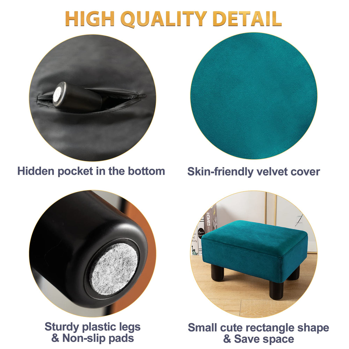 Small Teal Velvet Rectangle Foot Stool Ottoman Y25713