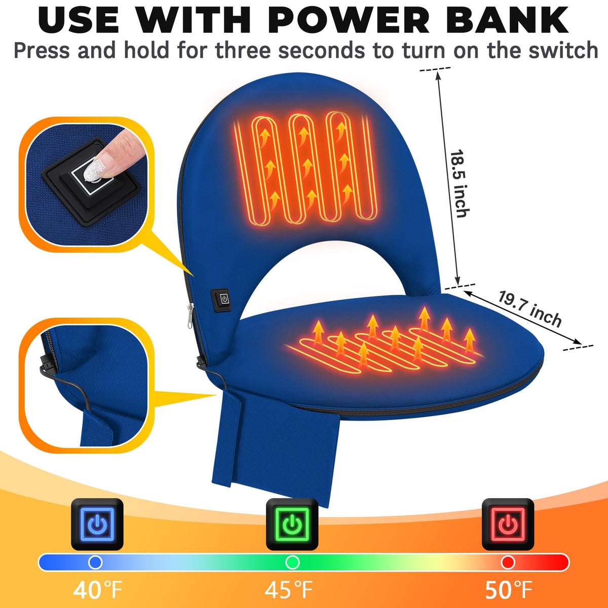 Heated Stadium Seat Cushion with Back Support H294