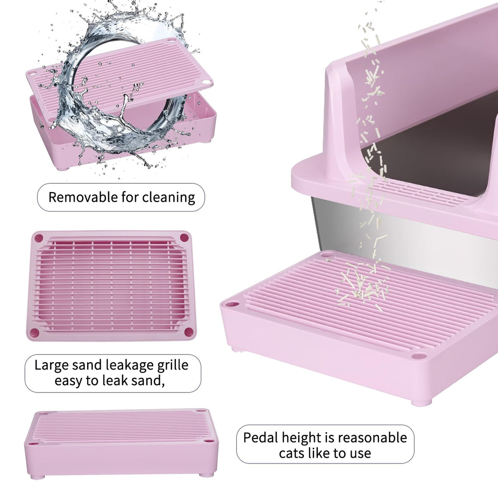 Open Cat Litter Box Stainless Steel High Walls with Scoop K4974
