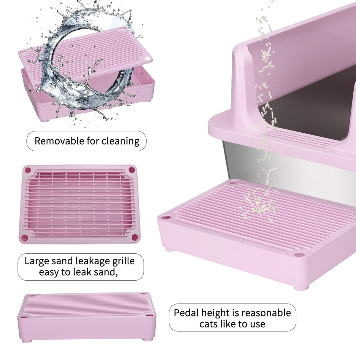 Open Cat Litter Box Stainless Steel High Walls with Scoop K4974
