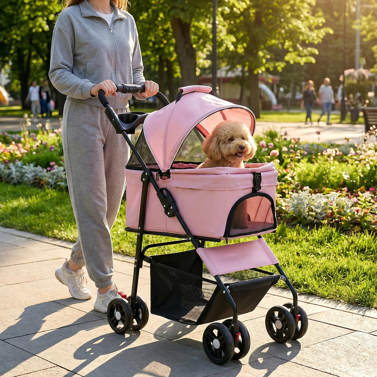 Pink Pet Stroller with Detachable Carrier F294320