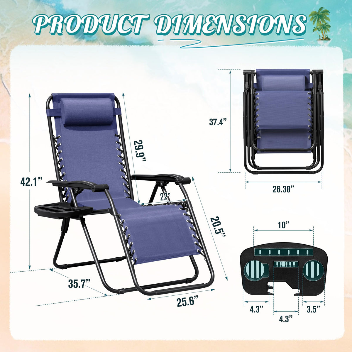 Zero Gravity Chair with Cup Holder Pillows Set of 2 Blue Z462