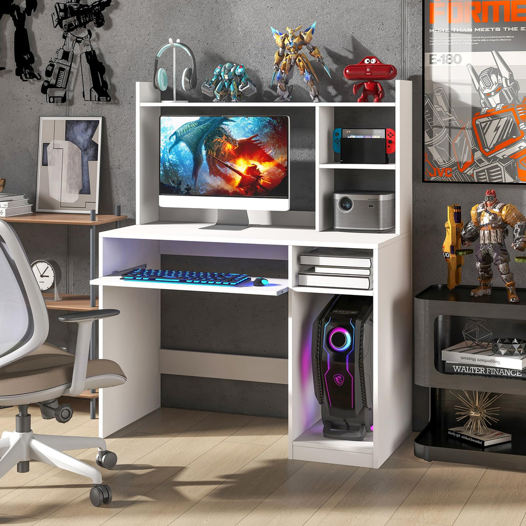 White Computer Desk with Hutch N7576