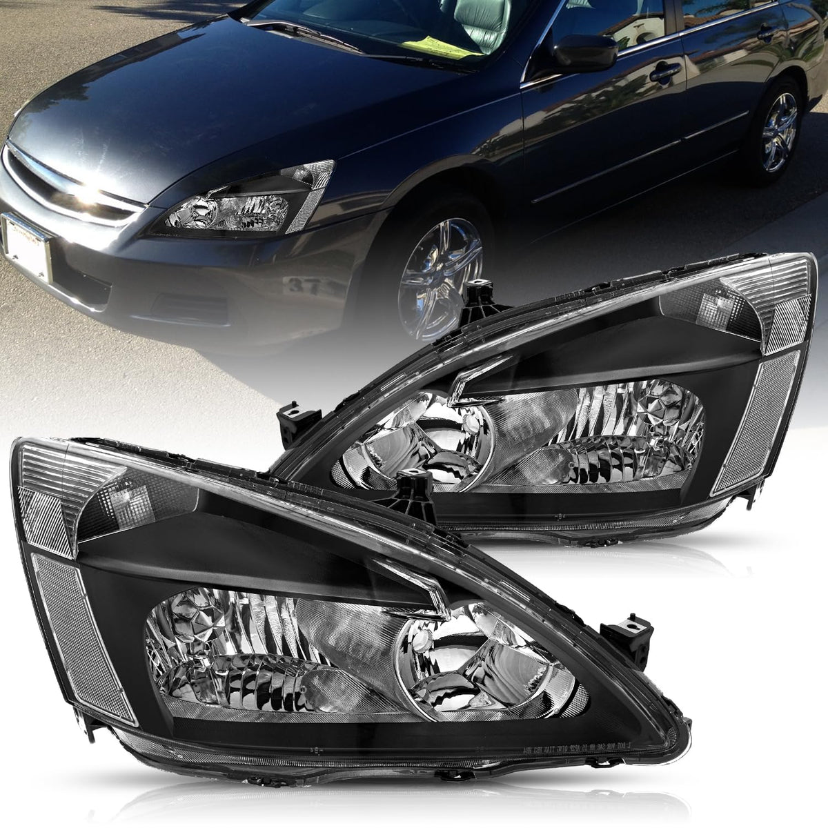Black Headlight Assembly Set Driver & Passenger Side U7545