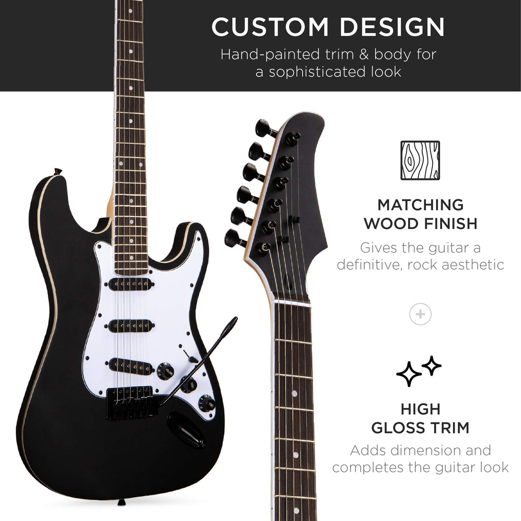 39in Full Size Beginner Electric Guitar Starter Kit with Case, Amp, Strings, Pick - Jet Black C651187