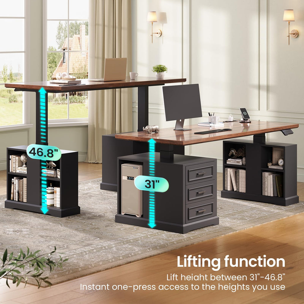 63" Farmhouse Electric Standing Desk with 3 Drawers N660215