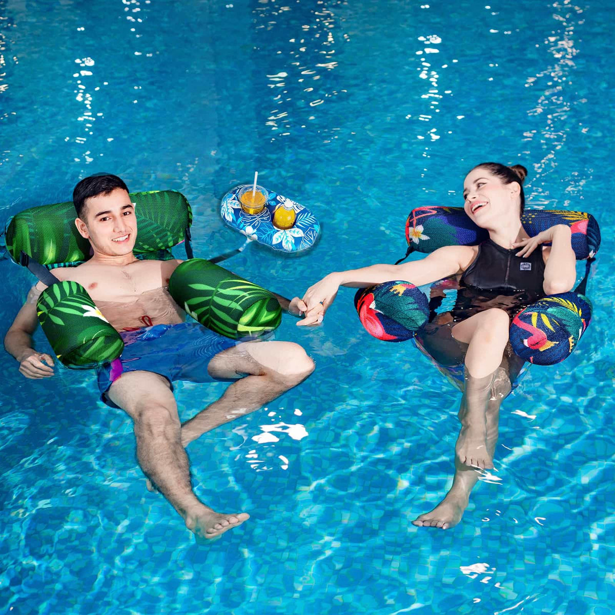 2 Pack Inflatable Pool Float Chair with Cup Holders J29599