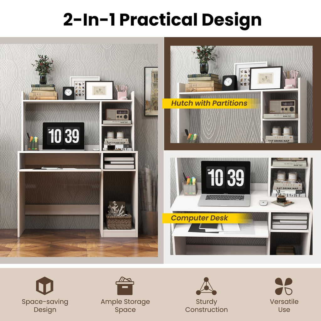 White Computer Desk with Hutch N7576