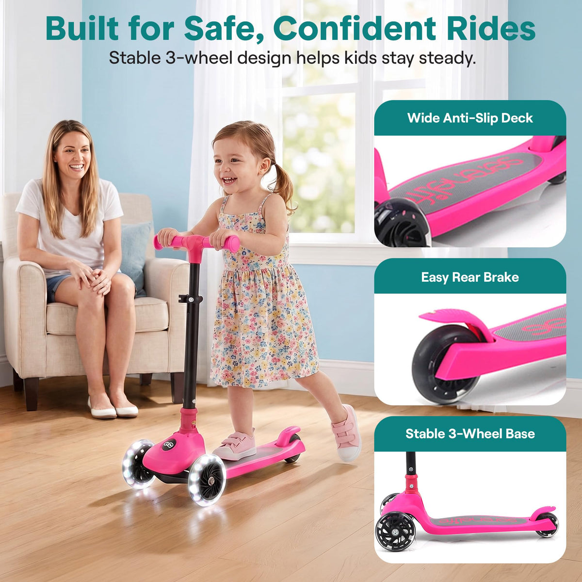 Adjustable 3 Wheel Kids Scooter with LED Wheels L486