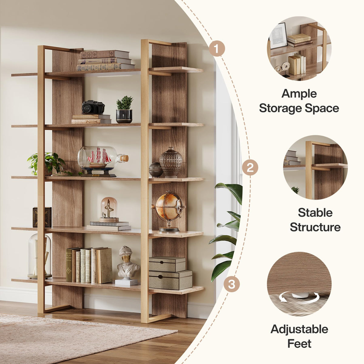 5-Tier Boho Bookshelf with Metal Frame X4669
