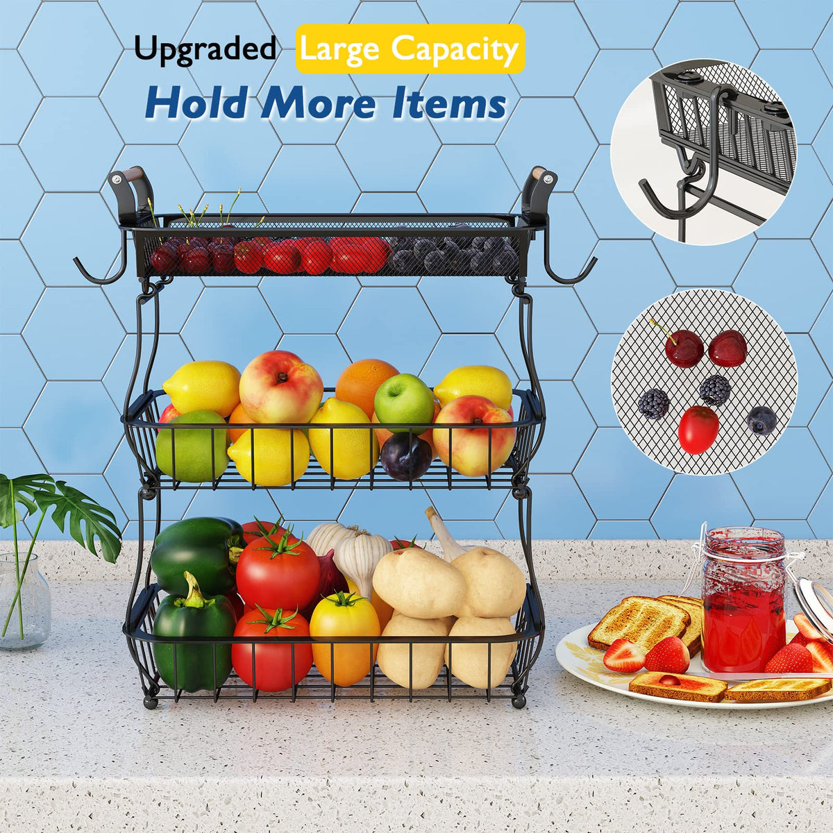 3 Tier Fruit Basket with 2 Banana Hangers J722889