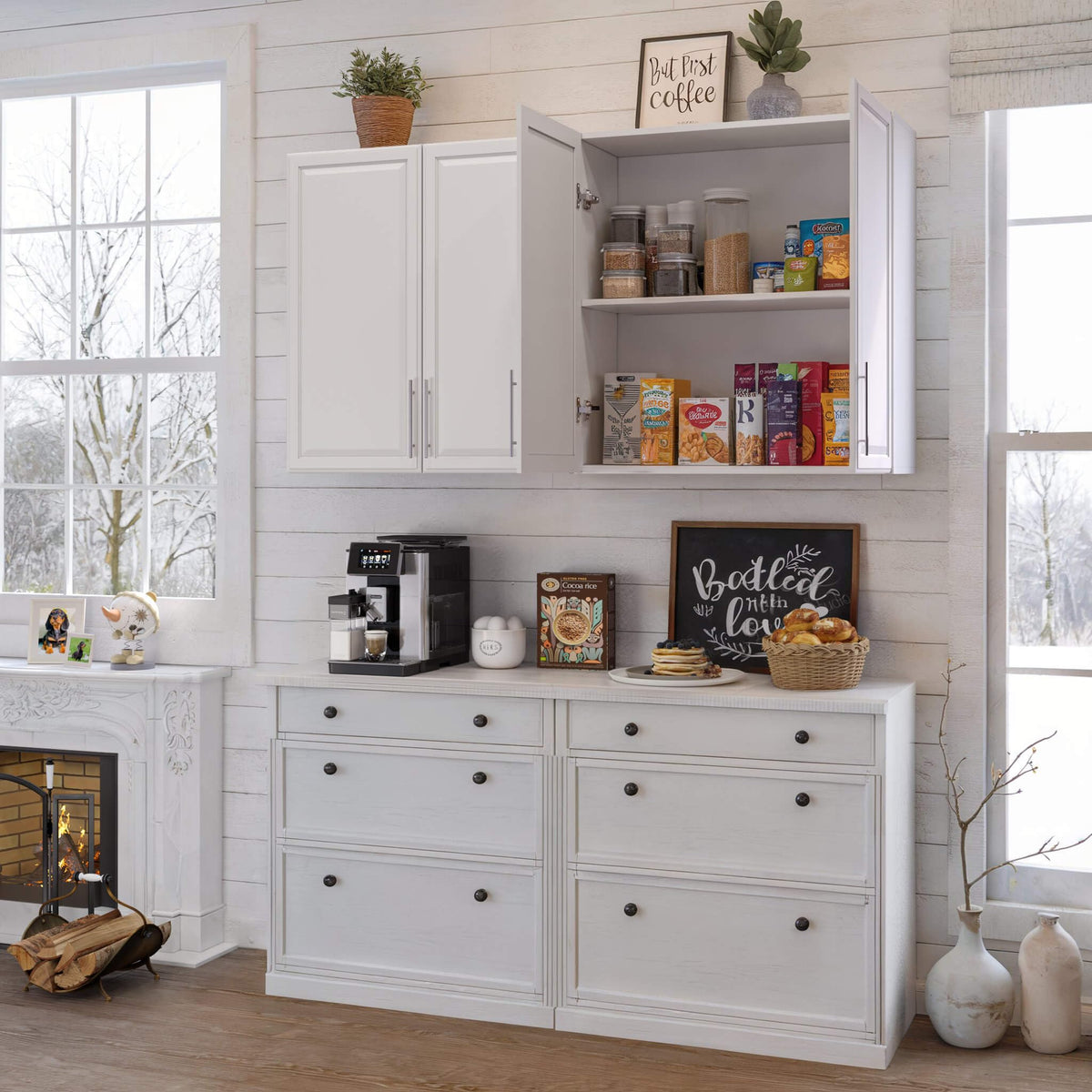 White Wall Cabinet with Adjustable Shelves Y9846