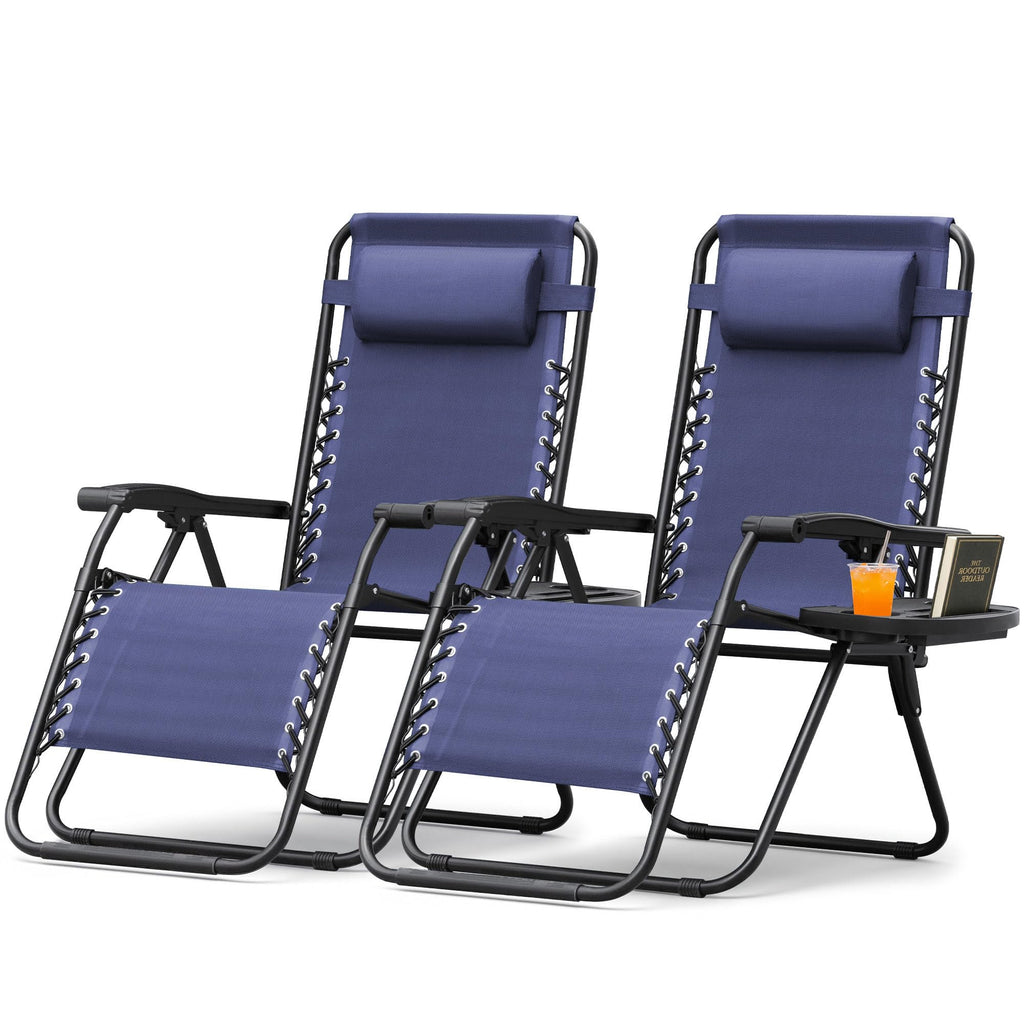 Zero Gravity Chair with Cup Holder Pillows Set of 2 Blue Z462