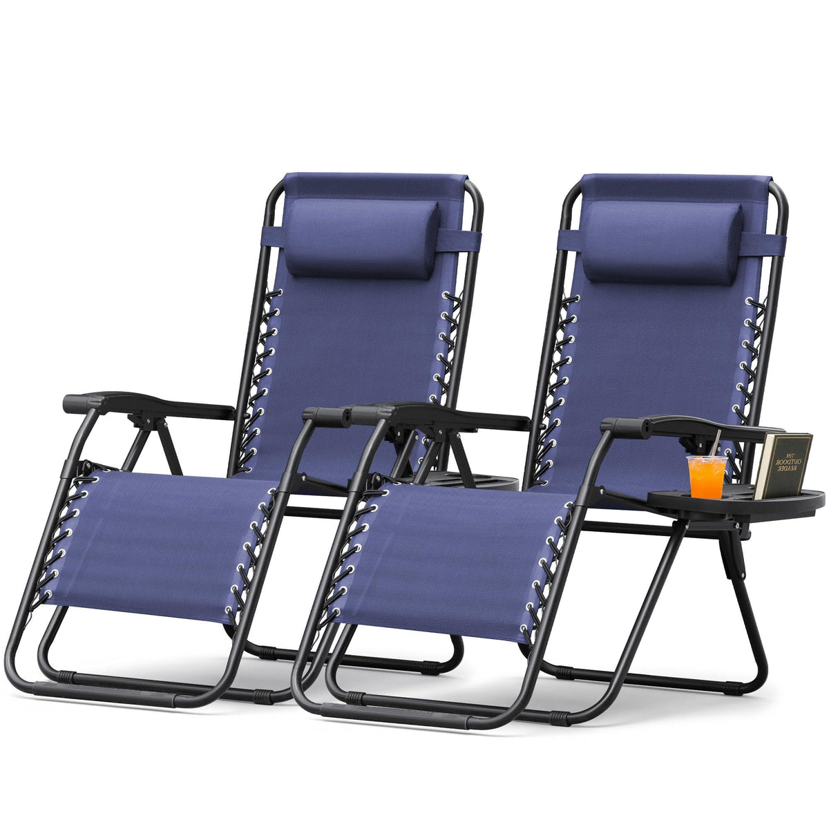 Zero Gravity Chair with Cup Holder Pillows Set of 2 Blue Z462