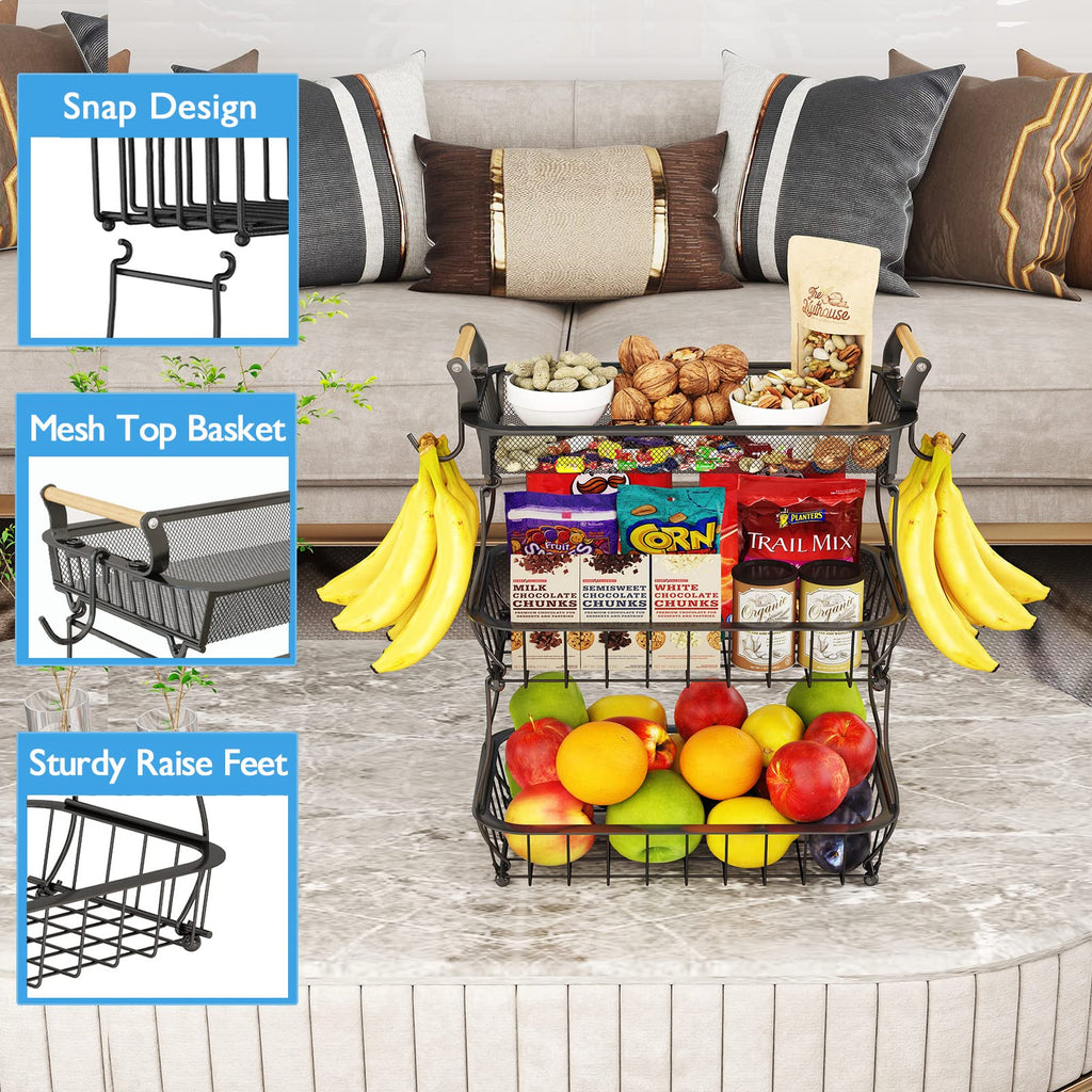 3 Tier Fruit Basket with 2 Banana Hangers J722889