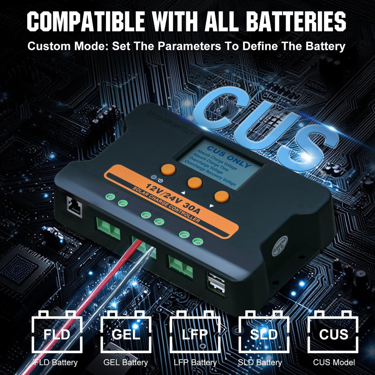 30A Solar Charge Controller Dual USB Port Auto 12V/24V PWM Y670052