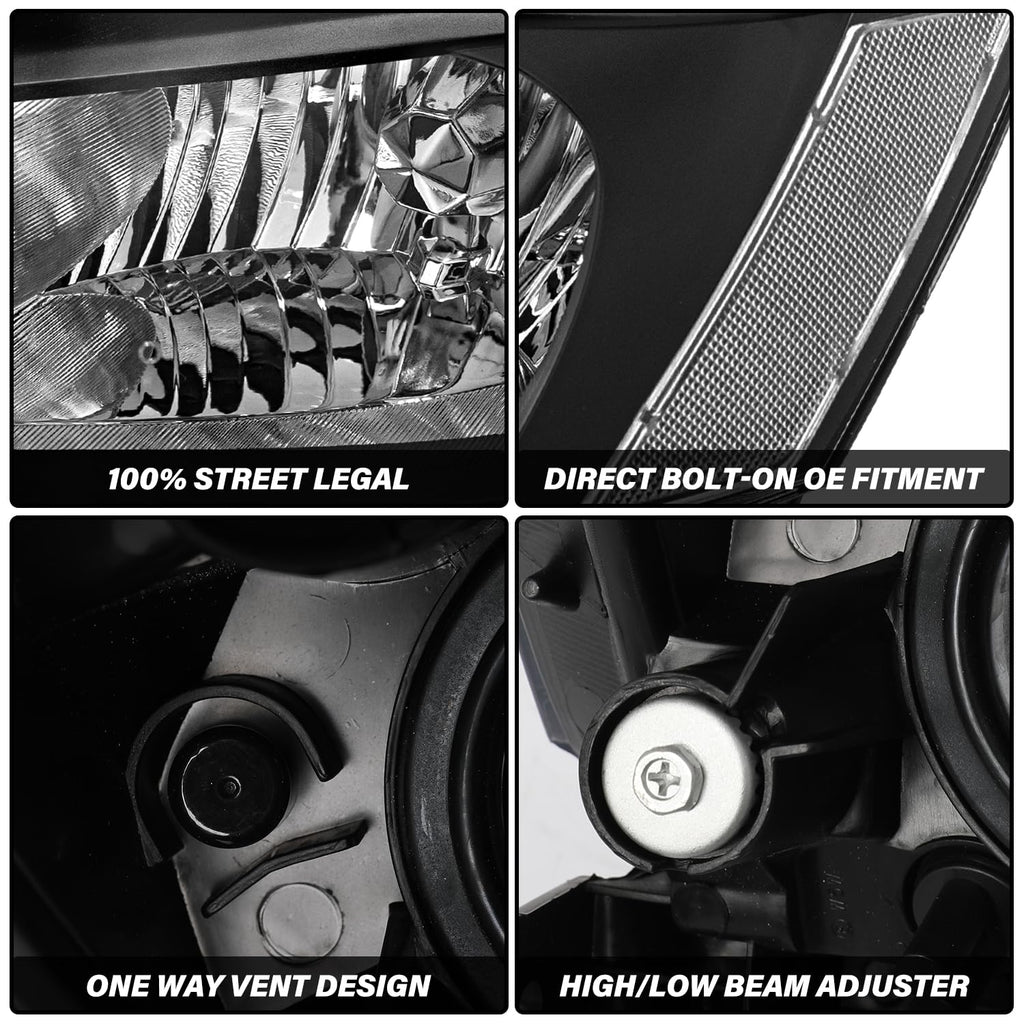 Black Headlight Assembly Set Driver & Passenger Side U7545