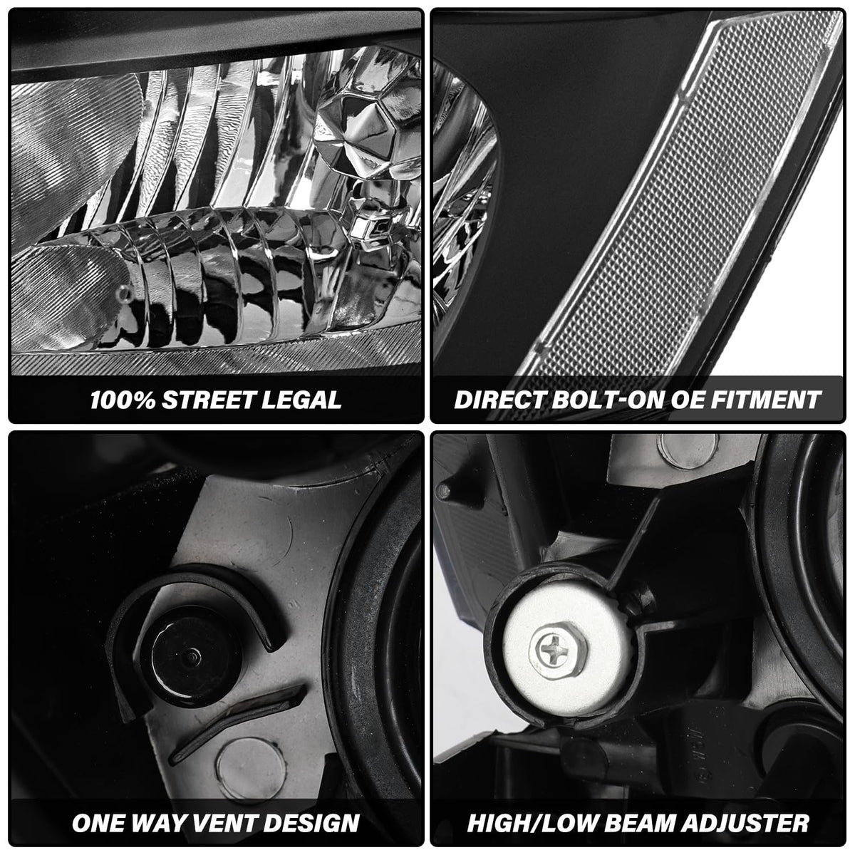Black Headlight Assembly Set Driver & Passenger Side U7545