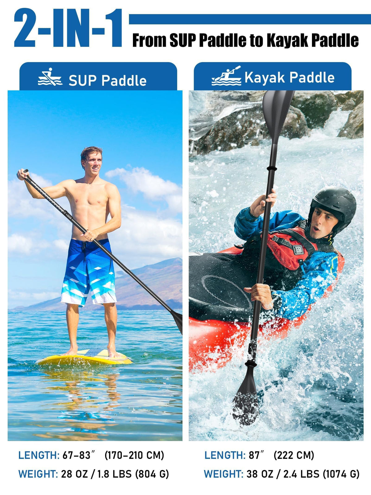 4 Piece Carbon Aluminium Adjustable SUP Paddle 67"-83" A5279