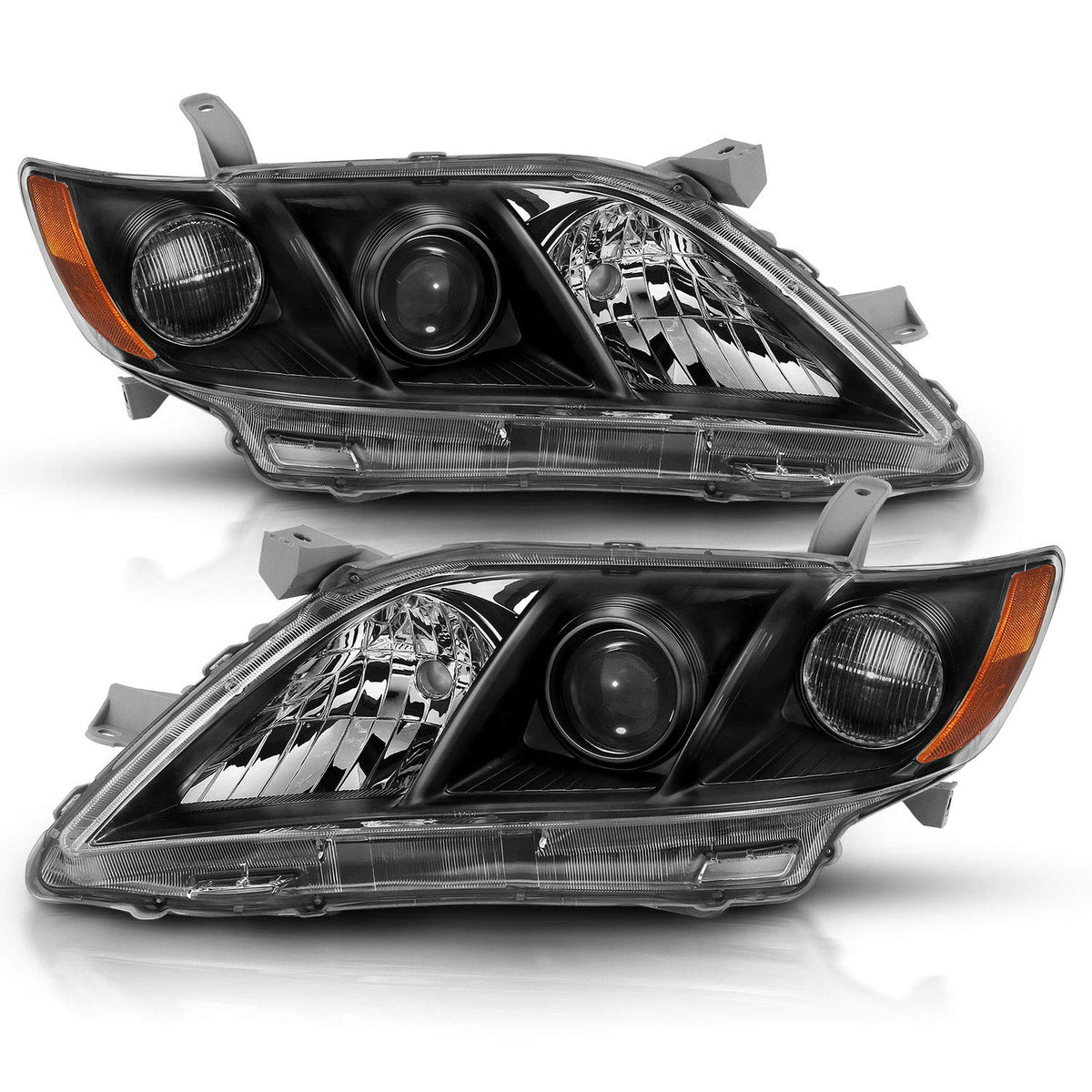 2007-2009 Toyota Camry Black Projector Headlight Assembly Pair E406
