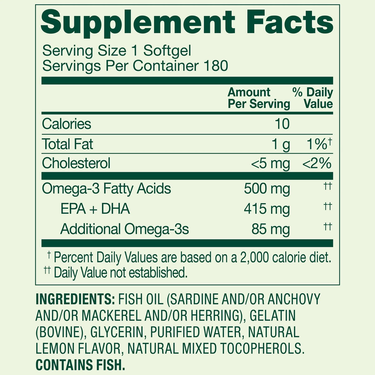 Omega-3 500 mg Fish Oil Softgels 180 Count Lemon Flavor H401422