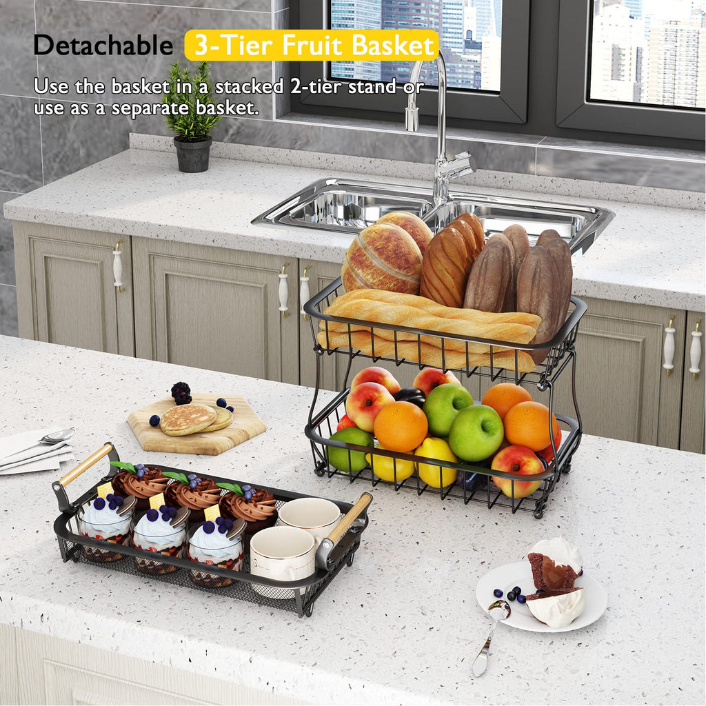 3 Tier Fruit Basket with 2 Banana Hangers J722889