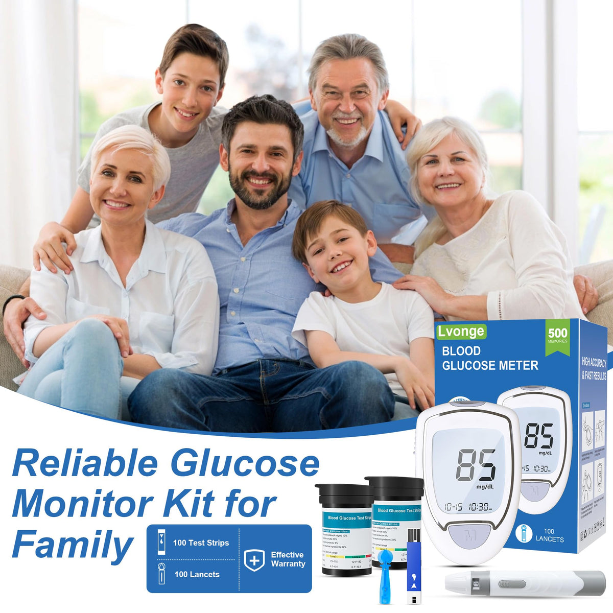 Blood Sugar Testing Kit with 100 Strips & 100 Lancets X51762