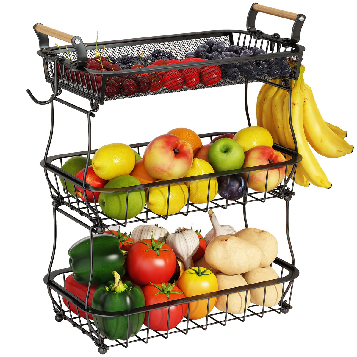 3 Tier Fruit Basket with 2 Banana Hangers J722889