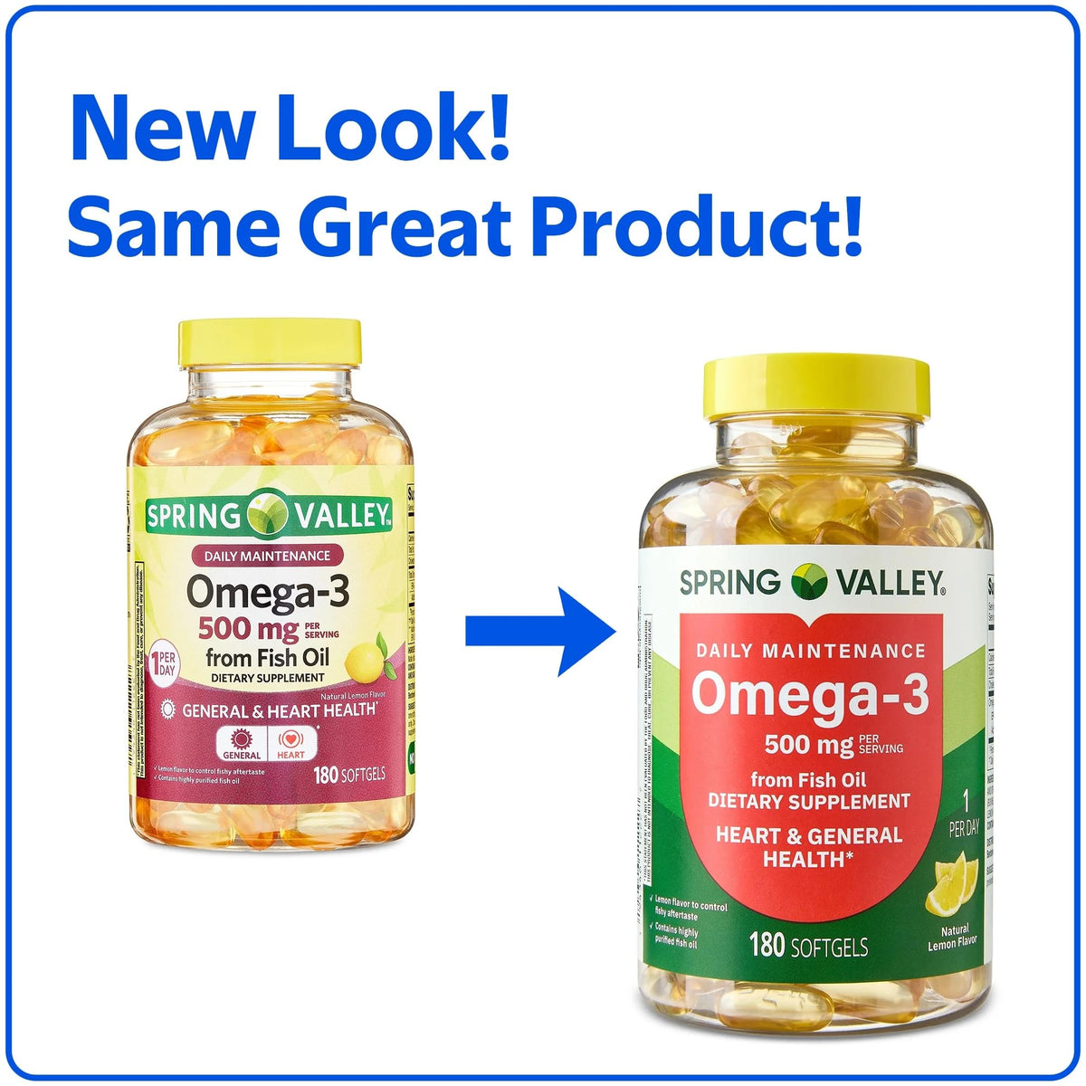 Omega-3 500 mg Fish Oil Softgels 180 Count Lemon Flavor H401422