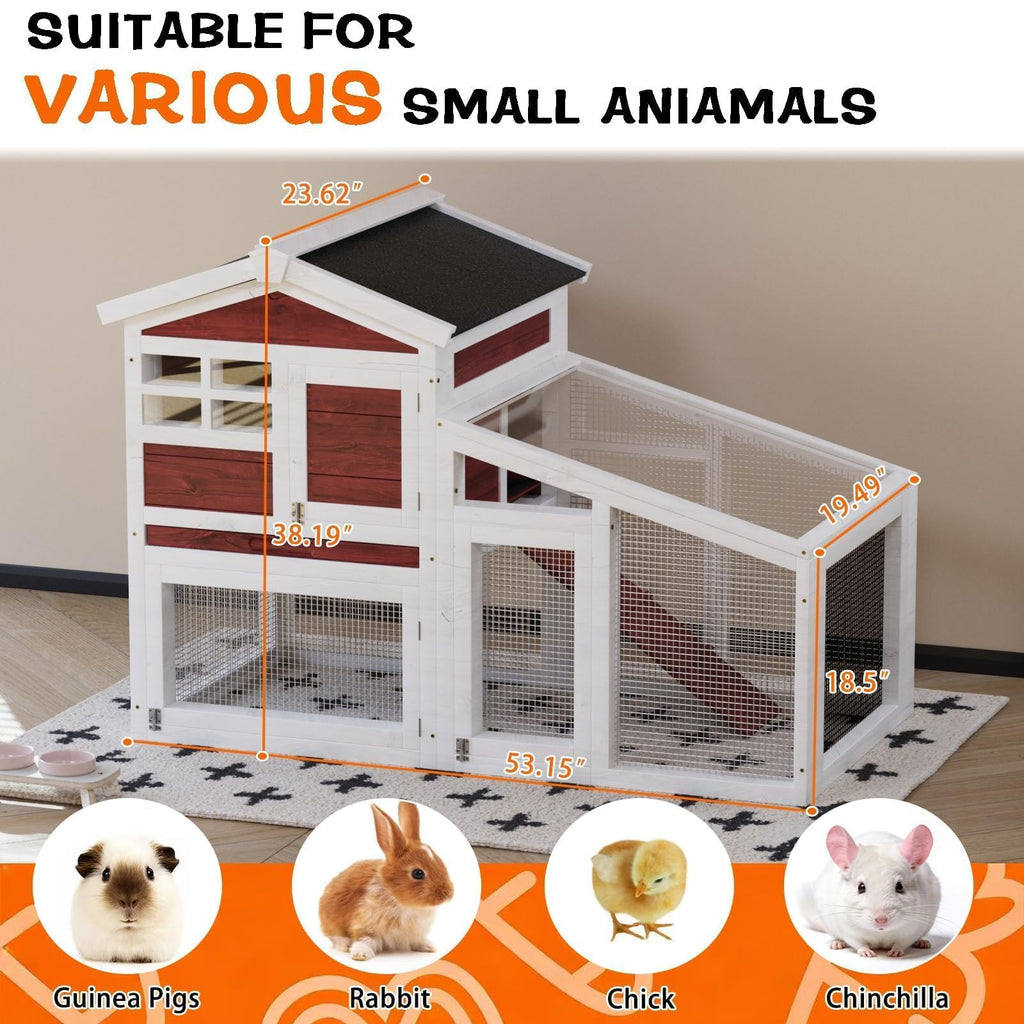 54" 2-Tier Wooden Rabbit Hutch with Run C468