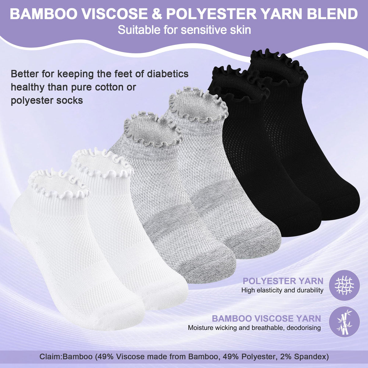6 Pairs Low Cut Non Binding Ankle Socks O6510