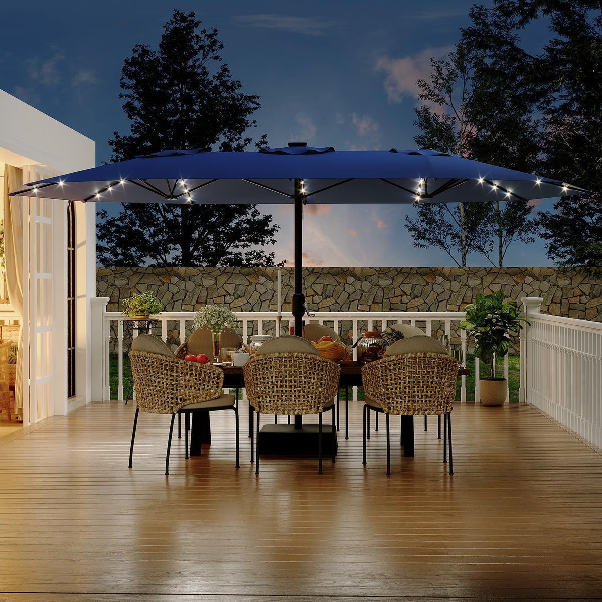 15FT Patio Umbrella with Solar Lights & Base H83677