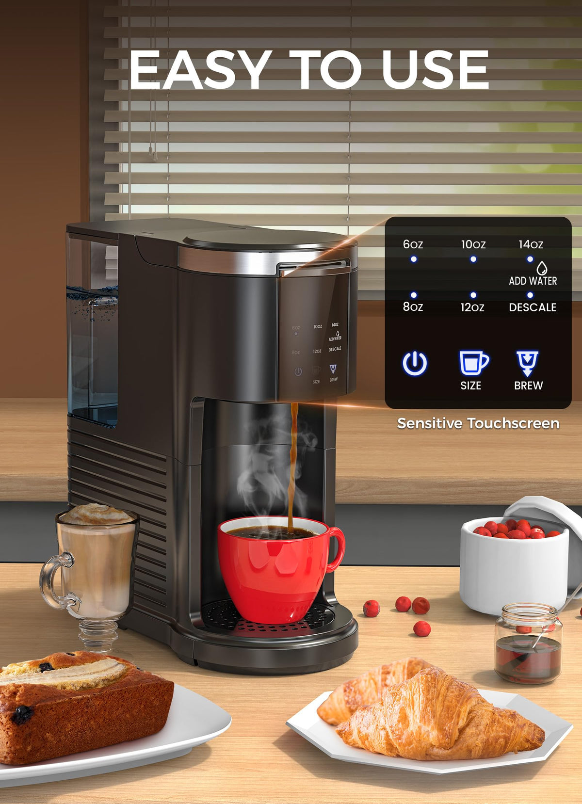 Single Serve Coffee Maker with 40 Oz Water Tank, Satin Black T904721