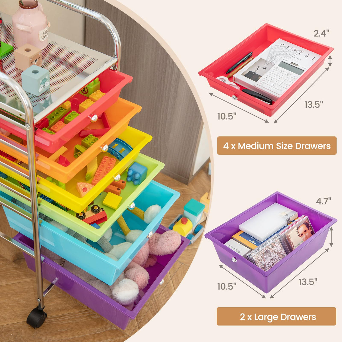 6 Drawer Rolling Storage Cart H2264