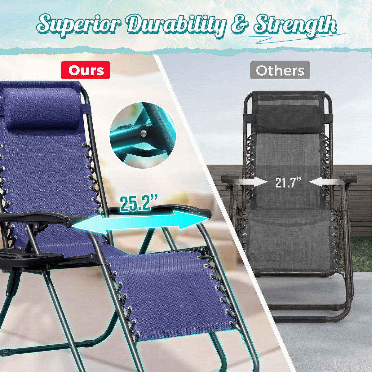 Zero Gravity Chair with Cup Holder Pillows Set of 2 Blue Z462