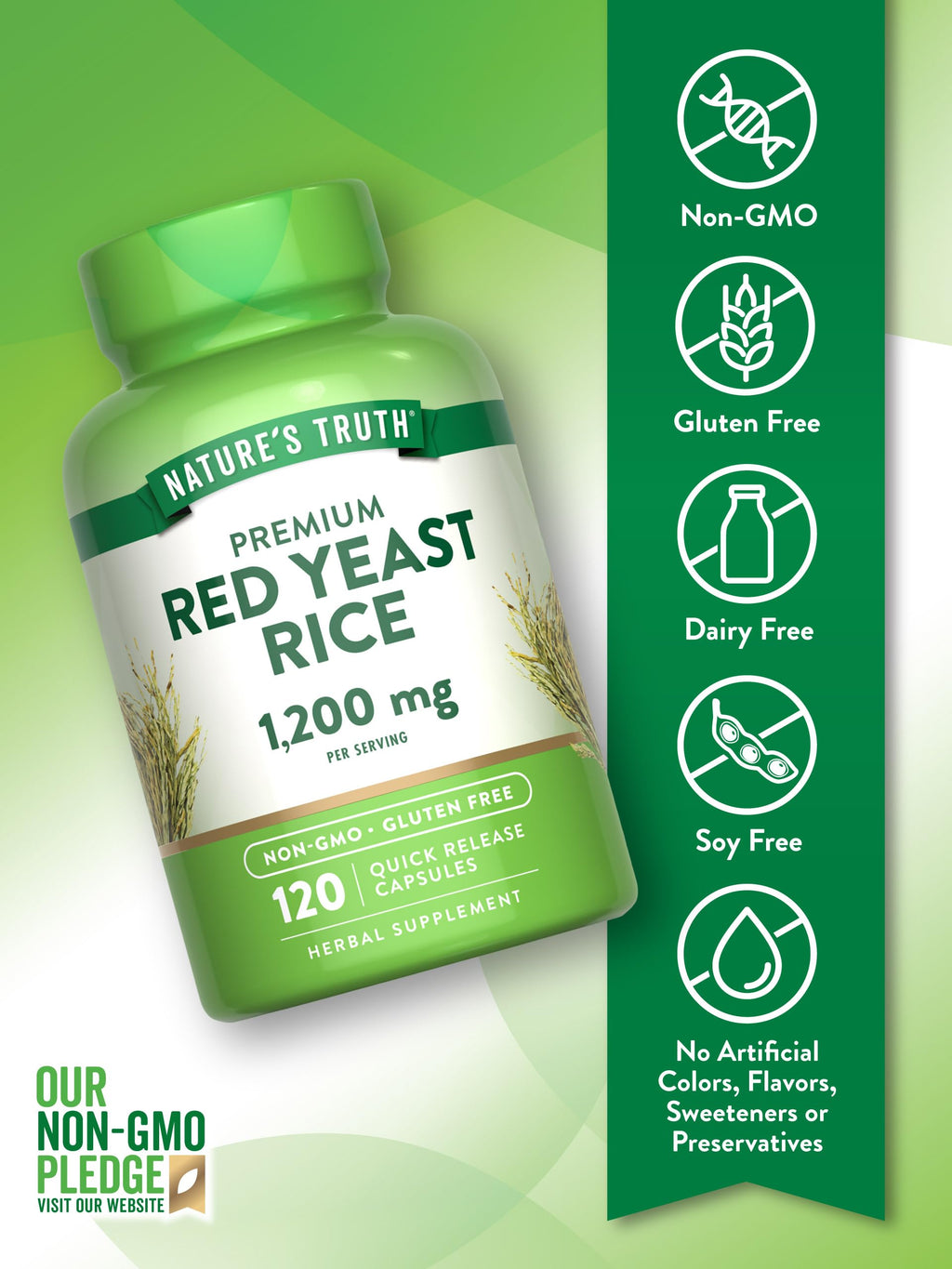 Red Yeast Rice Herbal Supplement 1200 mg 120 Capsules P4407