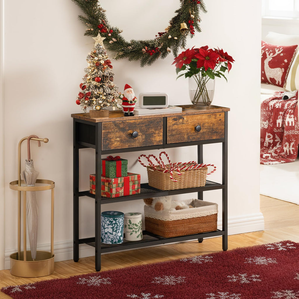 29.5" Narrow Console Table with 2 Fabric Drawers T724