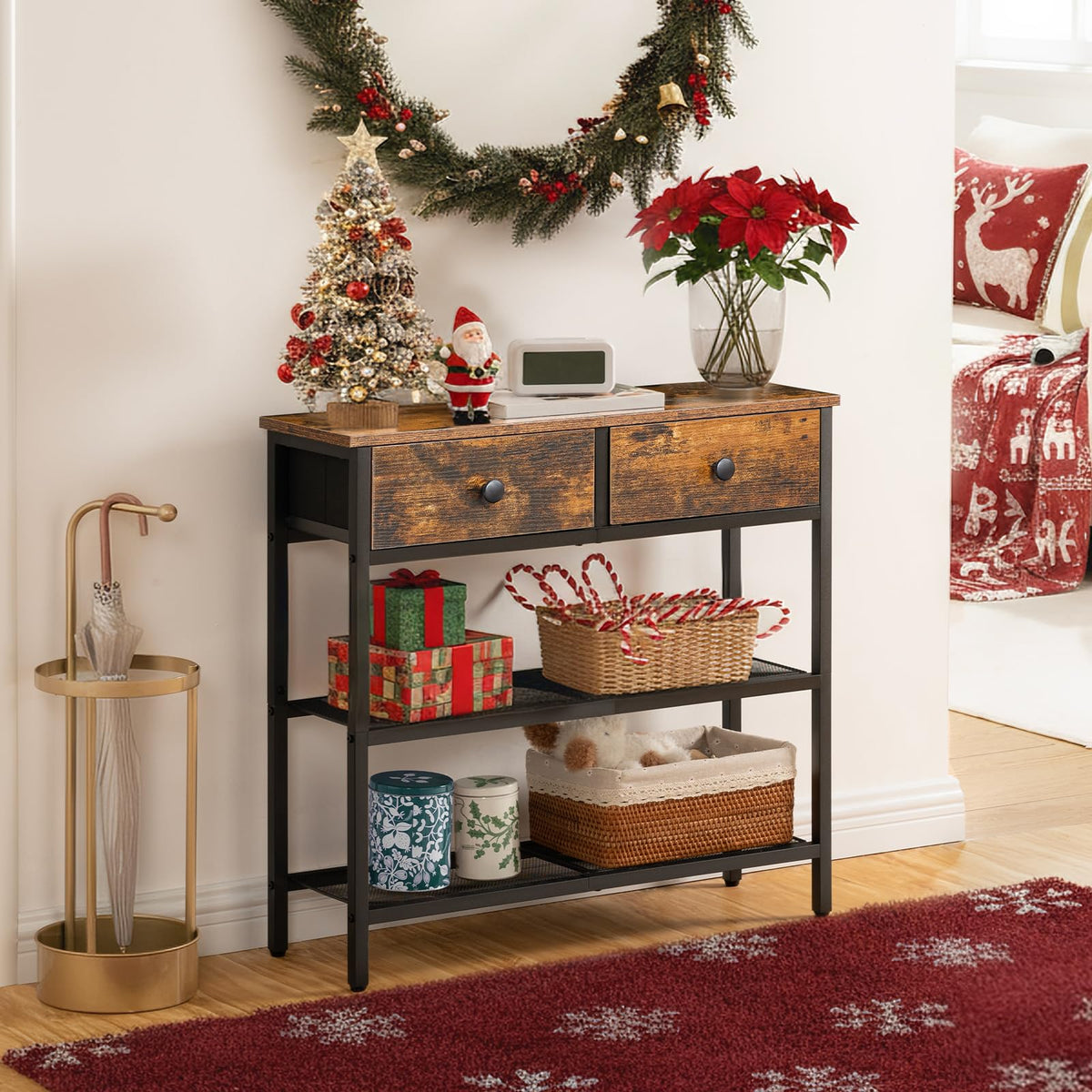 29.5" Narrow Console Table with 2 Fabric Drawers T724