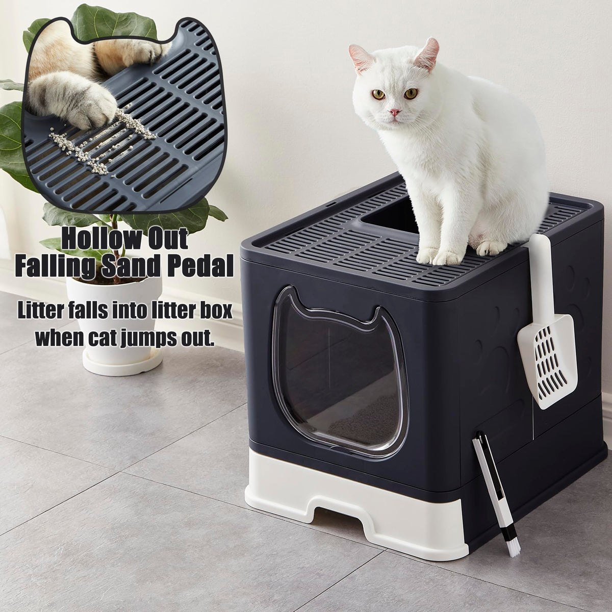 Enclosed Cat Litter Box with Lid and Scoop V828352