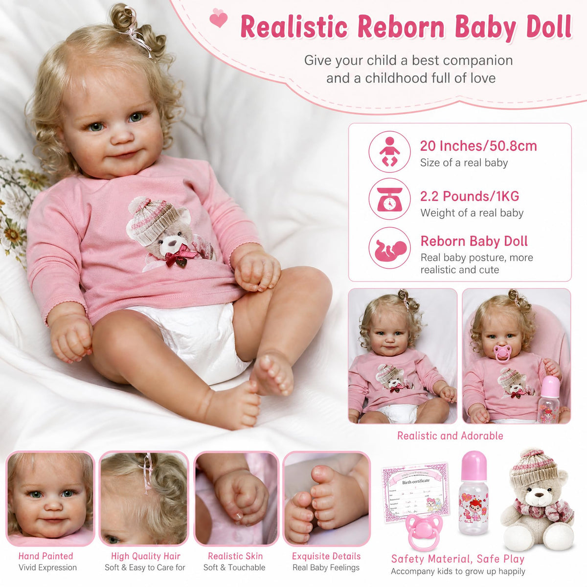 20 Inch Realistic Baby Dolls Girl with Blonde Hair C3458