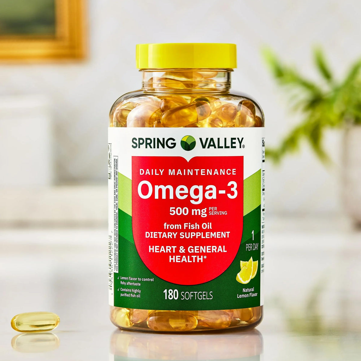 Omega-3 500 mg Fish Oil Softgels 180 Count Lemon Flavor H401422