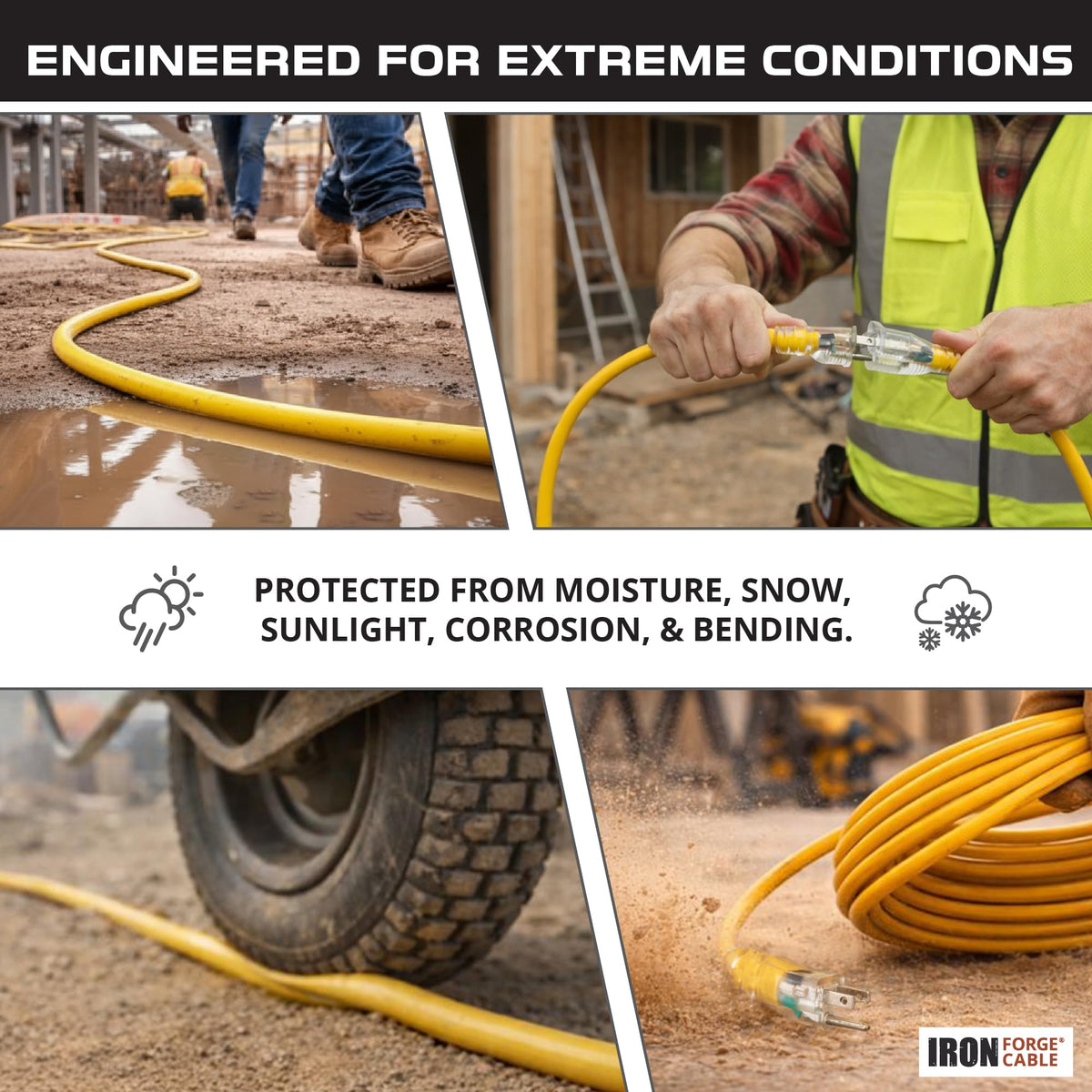 100 Foot Outdoor Extension Cord 12/3 SJTW Heavy Duty Yellow 3 Prong 15 AMP I24102