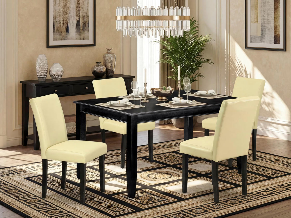 5 Piece Black Dining Table Set with 4 Faux Leather Chairs F58605