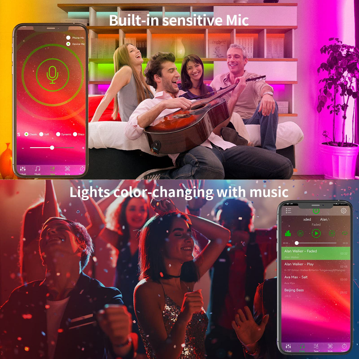 100ft RGB Music Sync Color Changing Led Strip Lights L1496