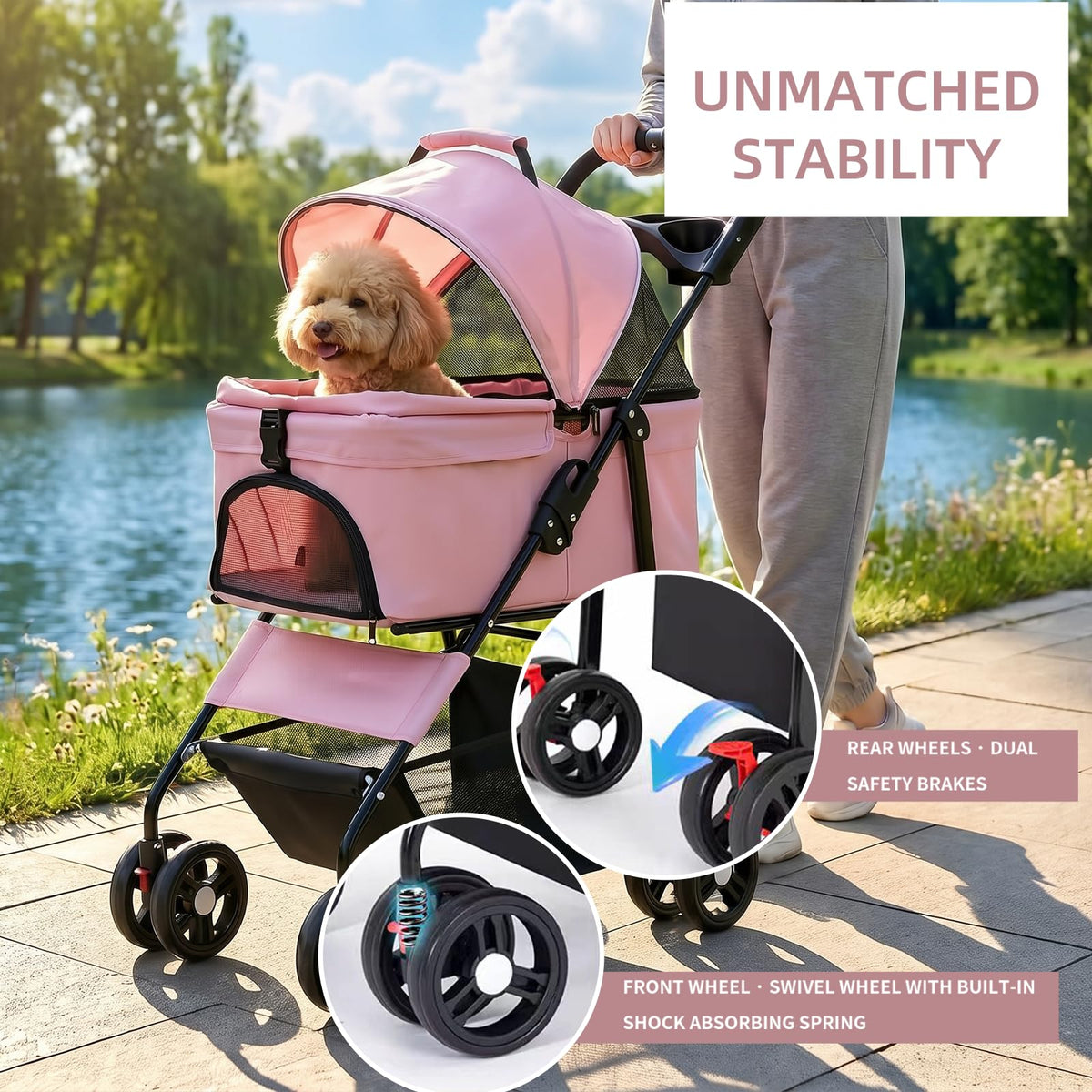 Pink Pet Stroller with Detachable Carrier F294320