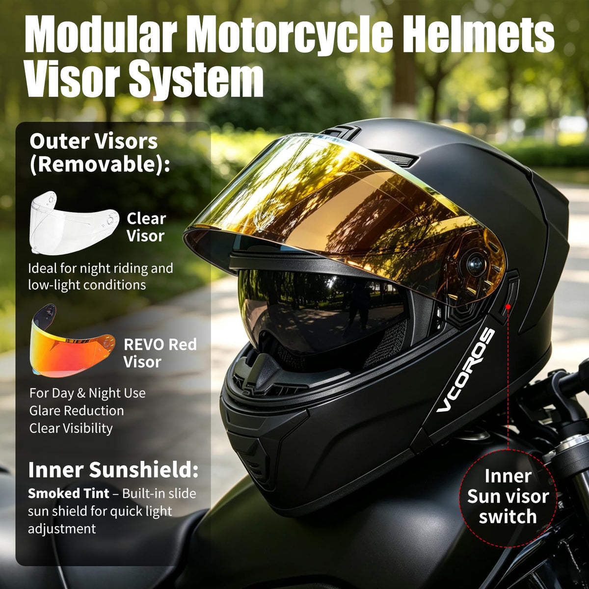 Flip Up Modular Motorcycle Helmet Dual Visor B4860